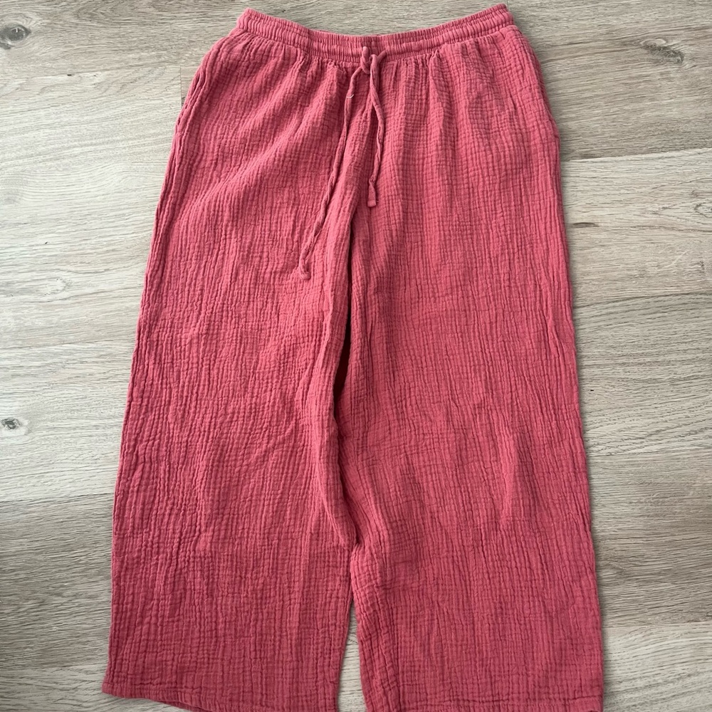 Relaxed Wide-Leg Drawstring Pants - Coral